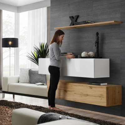 Arredamento designer Braun 2x armadio a parete mobile in legno set mobili da soggiorno di lusso