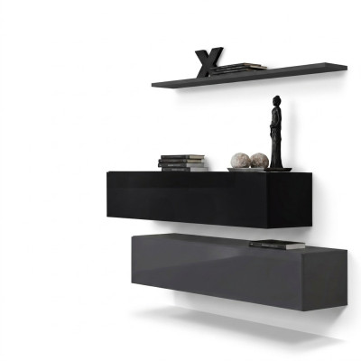 Set completo 3 pezzi: scaffale da soggiorno, credenza, pareti attrezzate, armadietto. Nuovo.