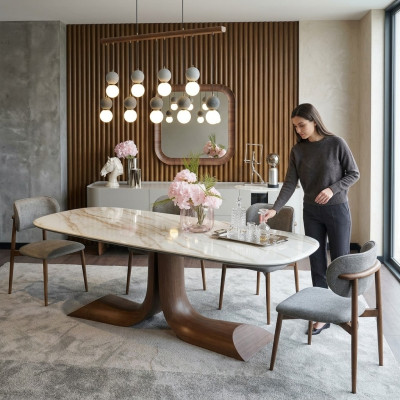 Set da pranzo di lusso completo 7 pezzi con tavolo da pranzo, credenza e specchio nuovo.