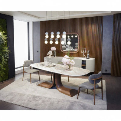 Set da pranzo di lusso completo 7 pezzi con tavolo da pranzo, credenza e specchio nuovo.