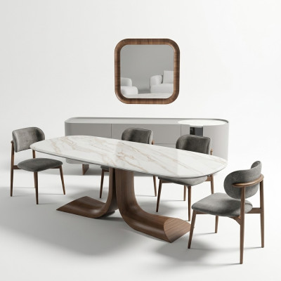 Set da pranzo di lusso completo 7 pezzi con tavolo da pranzo, credenza e specchio nuovo.