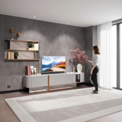 Set soggiorno di lusso parete attrezzata porta TV credenza nuova mensola a muro.
