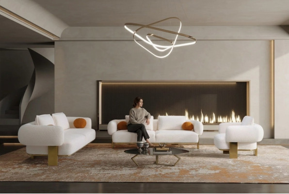 Set di divani completo per soggiorno, design moderno di lusso, poltrona nuova.