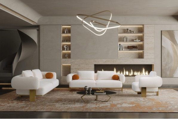 Set di divani completo per soggiorno, design moderno di lusso, poltrona nuova.