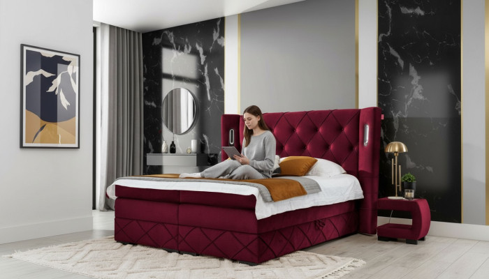 Set da camera da letto design 6 pezzi Letto completo Comodino in legno Moderno Letto imbottito