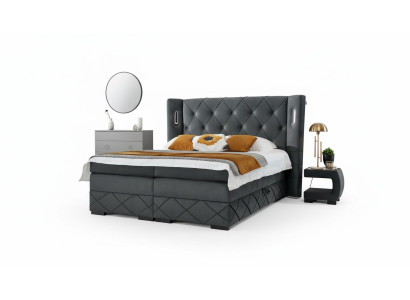 Camera da letto Letto Matrimoniale Tessuto Letti Imbottiti Completi 2x Comodini Legno