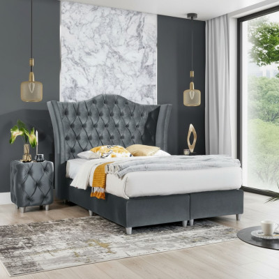 Set da camera da letto di design lussuoso con letto, 2 comodini in legno. Completamente nuovo.