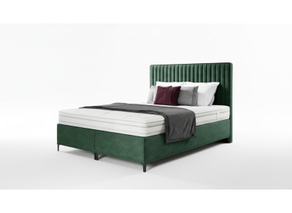 Letto contenitore di lusso con schienale imbottito da 160x200 cm in tessuto per camere da letto con finiture in legno.