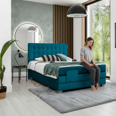 Camera da letto Letto Letto imbottito Moderno Blu Letto matrimoniale Design Tessile Lusso