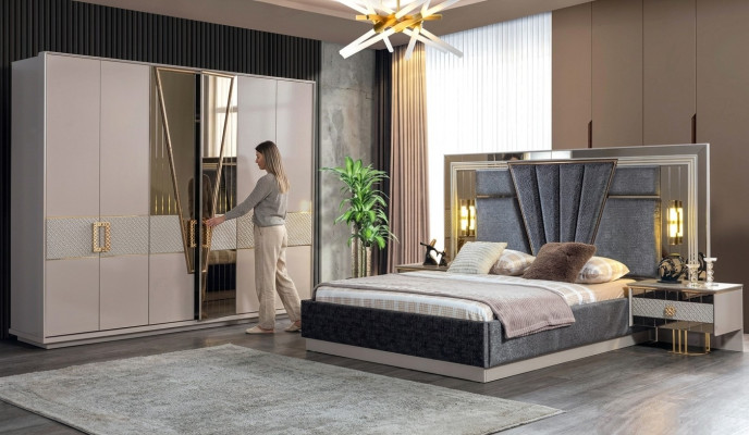Moderno design di set da camera da letto Arredamento con mobili nuovi letto con 2 comodini