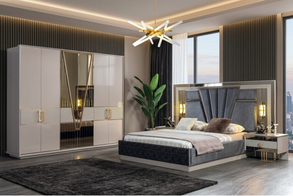 Moderno design di set da camera da letto Arredamento con mobili nuovi letto con 2 comodini