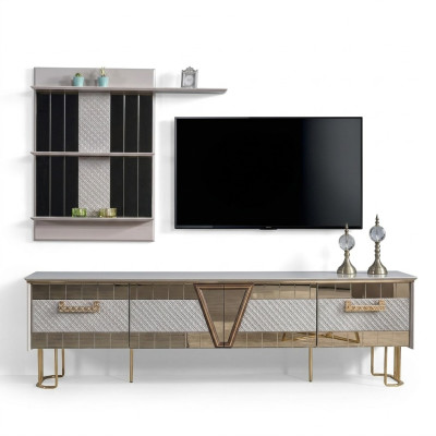 Design moderno Scaffale grigio in legno Parete Scaffali completi Mobili porta TV