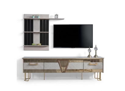 Design moderno Scaffale grigio in legno Parete Scaffali completi Mobili porta TV