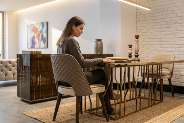 Design sedia tessuto imbottito arredamento di lusso sala da pranzo moderna.