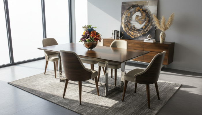 Set completo Tavolo da pranzo Design di lusso Sala da pranzo Mobile credenza 4 sedie