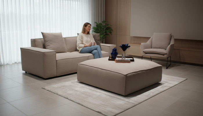 Soggiorno Mobili di lusso Completo 2pz Design Divano a 3 posti Arredamento Puff