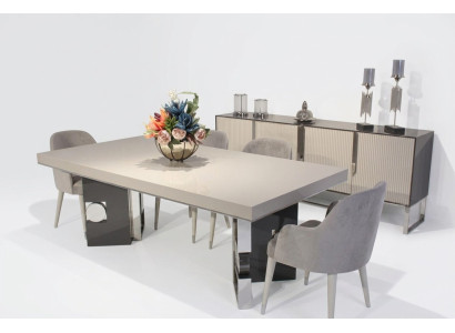 Set da pranzo design 6 pezzi: tavolo da pranzo design con 4 sedie e credenza moderna.