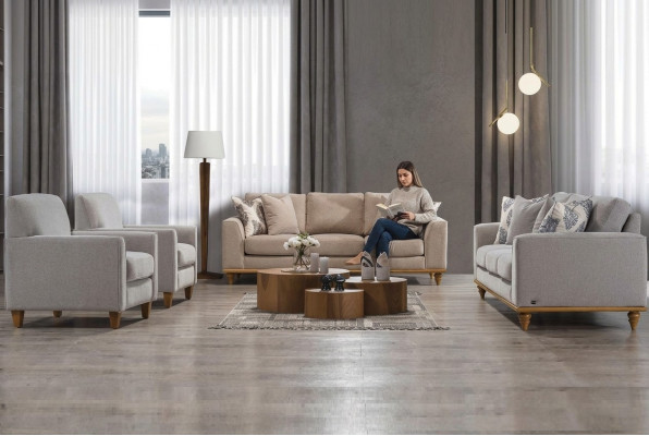 Set da soggiorno 4 pezzi: 2 divani a tre posti, design moderno 2 poltrone, mobili nuovi.