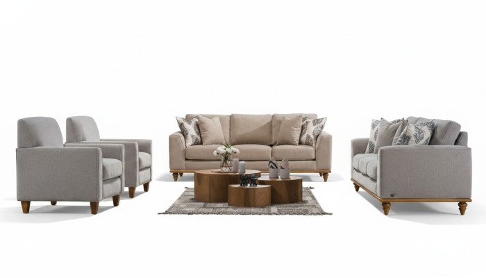 Set da soggiorno 4 pezzi: 2 divani a tre posti, design moderno 2 poltrone, mobili nuovi.