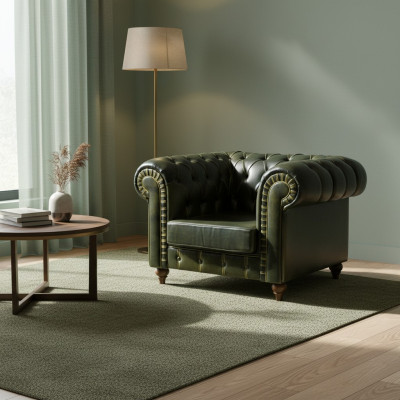 Poltrona Chesterfield Verde Design Moderno Sedia Nuova Arredamento Soggiorno