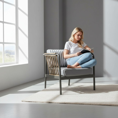 Poltrona moderna grigia sedile design soggiorno arredamento nuovo mobili