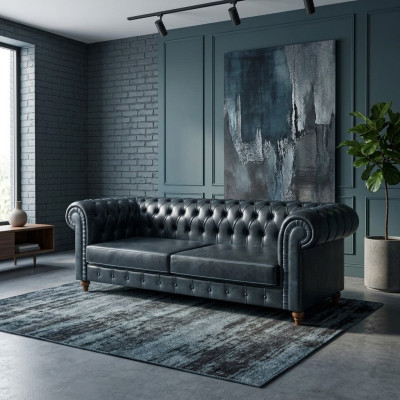Sofà Chesterfield moderno a tre posti in velluto di lusso, design sofisticato.