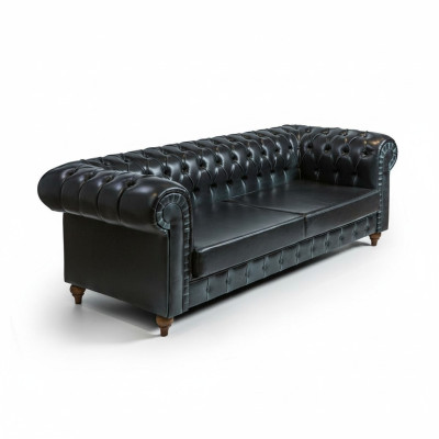 Sofà Chesterfield moderno a tre posti in velluto di lusso, design sofisticato.