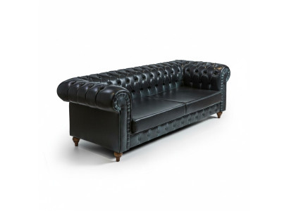 Sofà Chesterfield moderno a tre posti in velluto di lusso, design sofisticato.