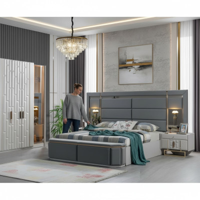 Camera da letto completa Letto 2x Comodini Nuovo Set di mobili di lusso Arredamento