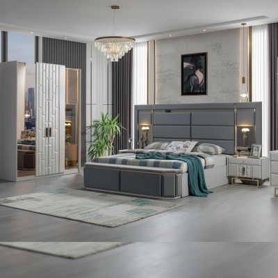 Camera da letto completa Letto 2x Comodini Nuovo Set di mobili di lusso Arredamento