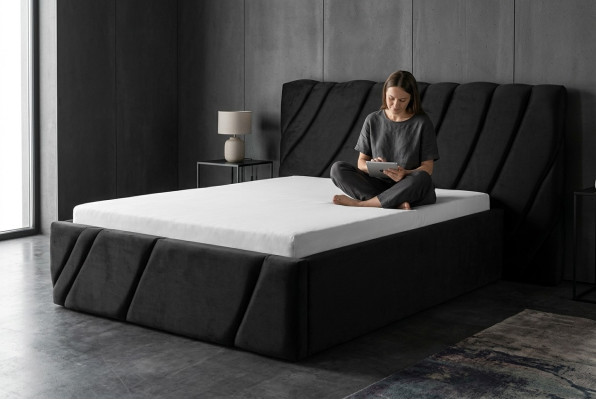Camera da letto di lusso Letto Matrimoniale Nero Legno Imbottito Letti Struttura del Letto
