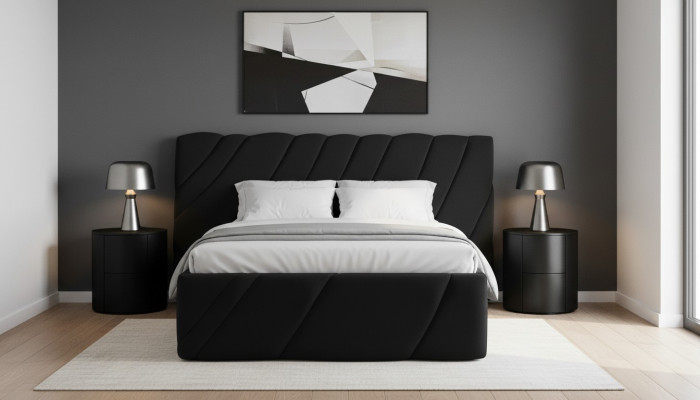 Camera da letto di lusso Letto Matrimoniale Nero Legno Imbottito Letti Struttura del Letto