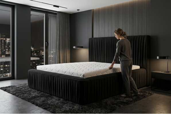 Design del letto di lusso Coppie di letti dell'hotel Camera da letto di lusso Moderno nero