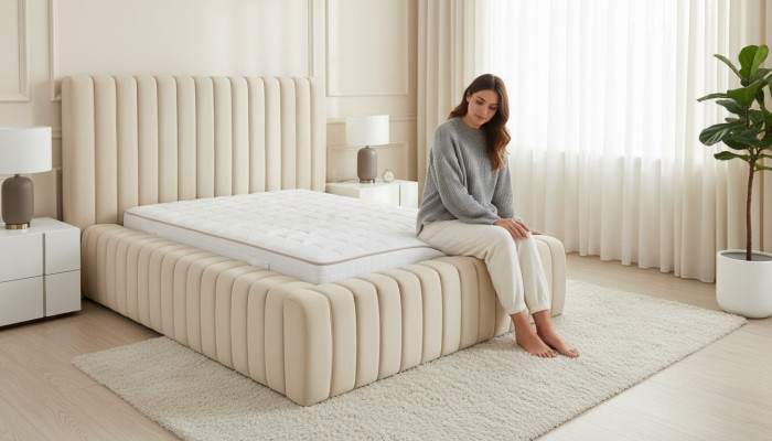Lussuosa camera da letto Letto Matrimoniale in Legno Letto Imbottito Cornice del Letto beige