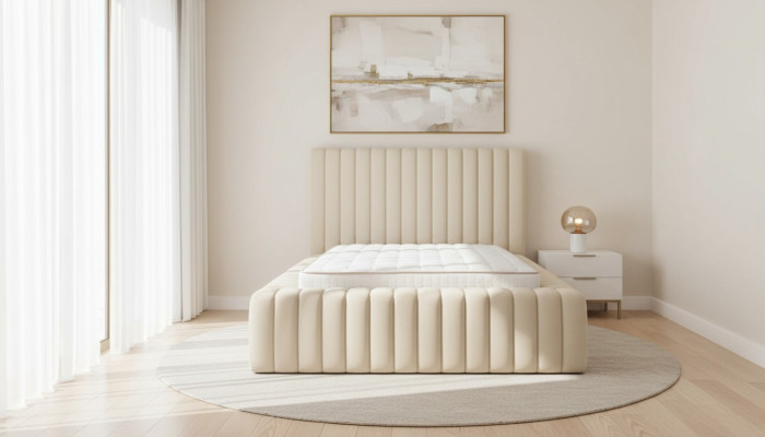Lussuosa camera da letto Letto Matrimoniale in Legno Letto Imbottito Cornice del Letto beige