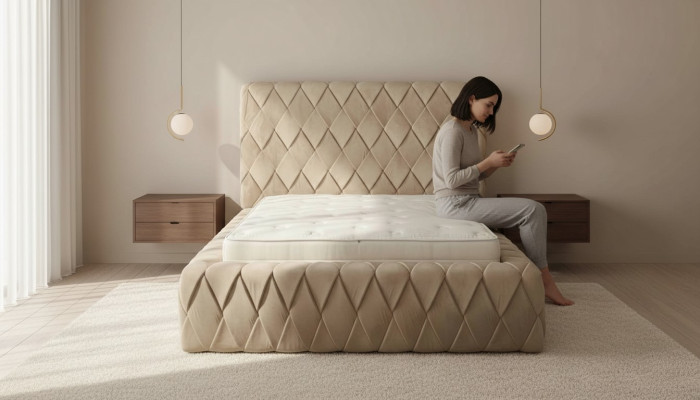 Telaio letto di lusso 180x200 cm Colore beige Pannello testata Letti Camera da letto Mobili
