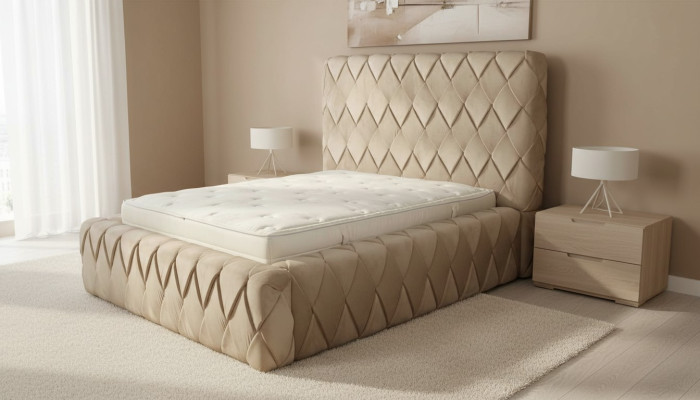 Telaio letto di lusso 180x200 cm Colore beige Pannello testata Letti Camera da letto Mobili