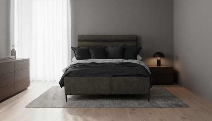 Testo in tessuto Grigio Design di lusso Letto matrimoniale letto matrimoniale.