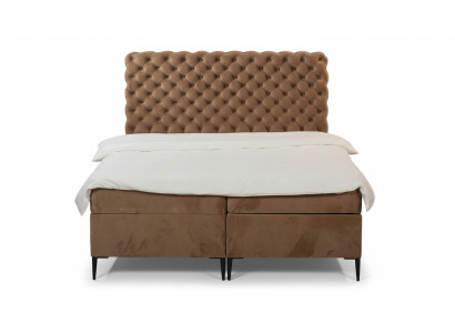 Testiera in tessuto marrone, letti di design Chesterfield di lusso matrimoniali.