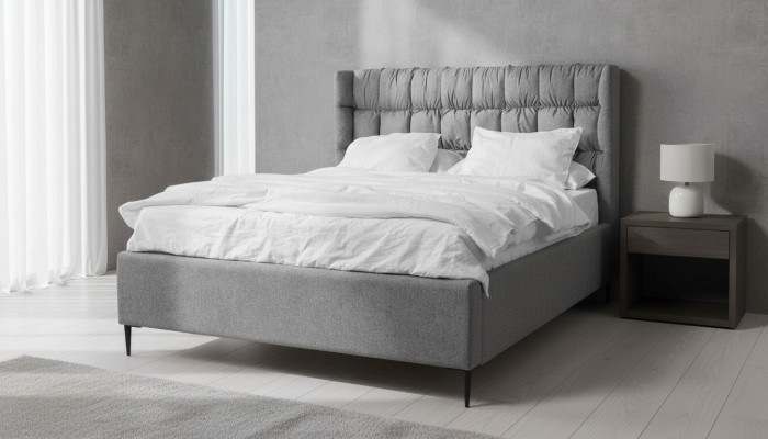 Letto matrimoniale grigio Design classico della camera da letto Materasso elegante in tessuto