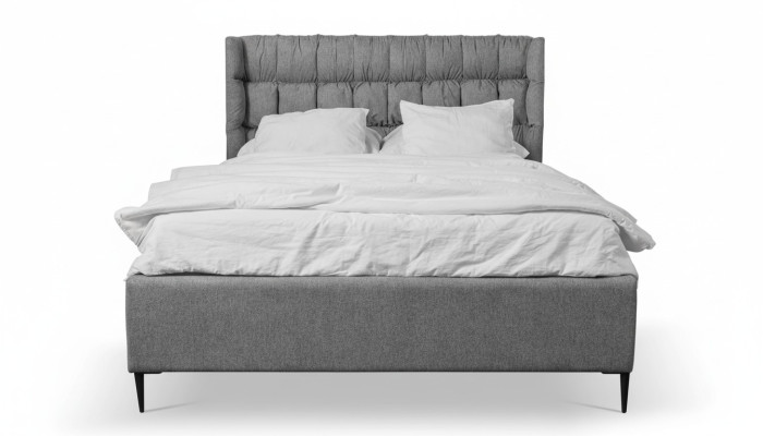 Letto matrimoniale grigio Design classico della camera da letto Materasso elegante in tessuto