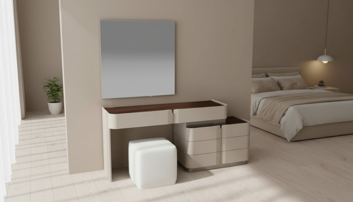 toletta trucco specchio elegante sgabello bianco set completo camera da letto nuovo 3 pezzi