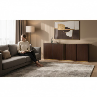 Comò soggiorno lowboard marrone credenza legno moderni mobili 208x49x80cm