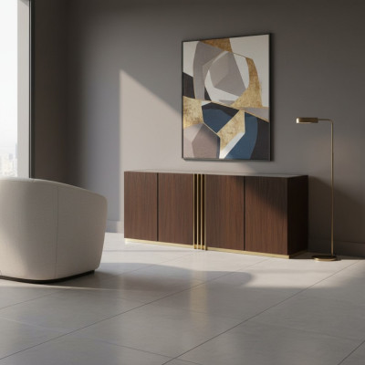 Comò soggiorno lowboard marrone credenza legno moderni mobili 208x49x80cm