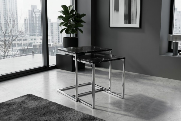 Tavolino da salotto in acciaio inossidabile nero design materiale mobili soggiorno.