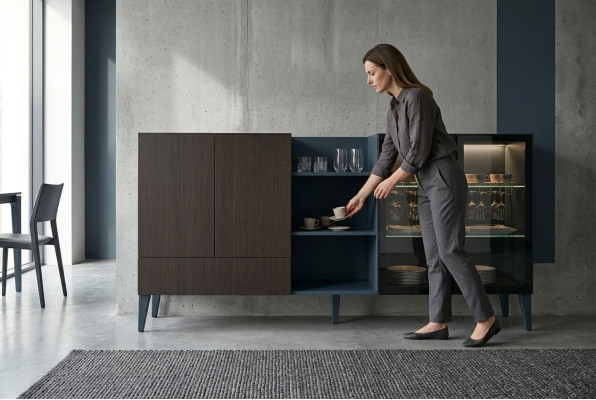 Mobile porta tv moderno in legno credenza cassettiera marrone nero nuovo
