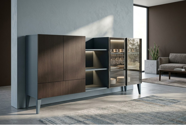 Mobile porta tv moderno in legno credenza cassettiera marrone nero nuovo