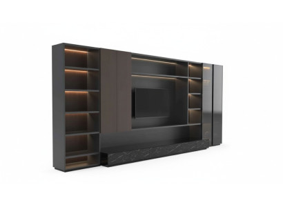 Mobile porta televisore moderno in legno marrone per soggiorno.