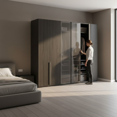 Armadio Armadio Camera da Letto Armadi Nero Moderno Legno Nuovo