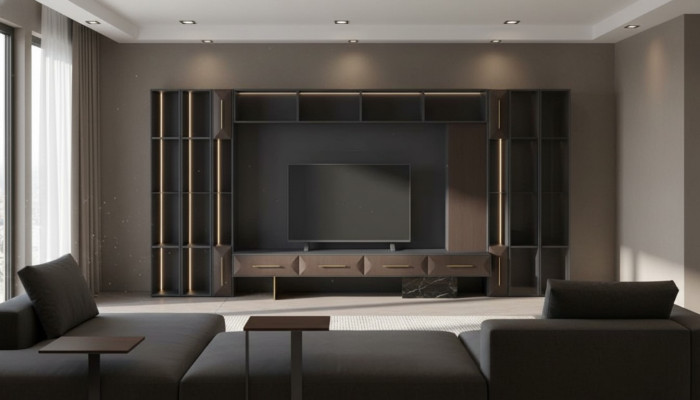 Lussuoso parete attrezzata in legno per soggiorno mobili TV design moderno nuovo